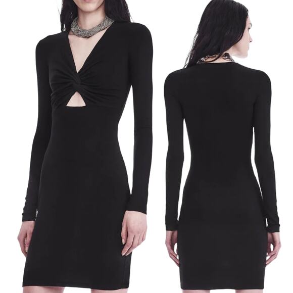 T Alexander Wang Dress Twist Front Bodice Keyhole V Neck Mini Black Womens Small - Picture 1 of 8